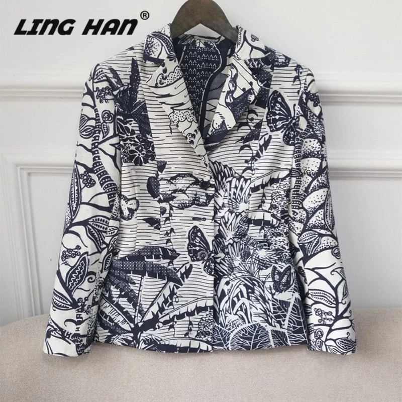 LINGHAN модные куртки из хлопка с животным принтом, женские темпераментные тонкие пальто с длинным рукавом, Ранняя весна, новинка