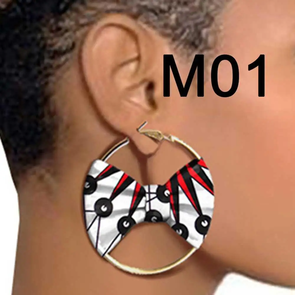 Ear Wear M01 Kureas, африканские серьги для женщин, 6 см, африканская ручная работа, этнические, Анкара, ткань с воском, с принтом, племенные, афро, серьги, круг и галстук - Цвет: Ear Wear M01