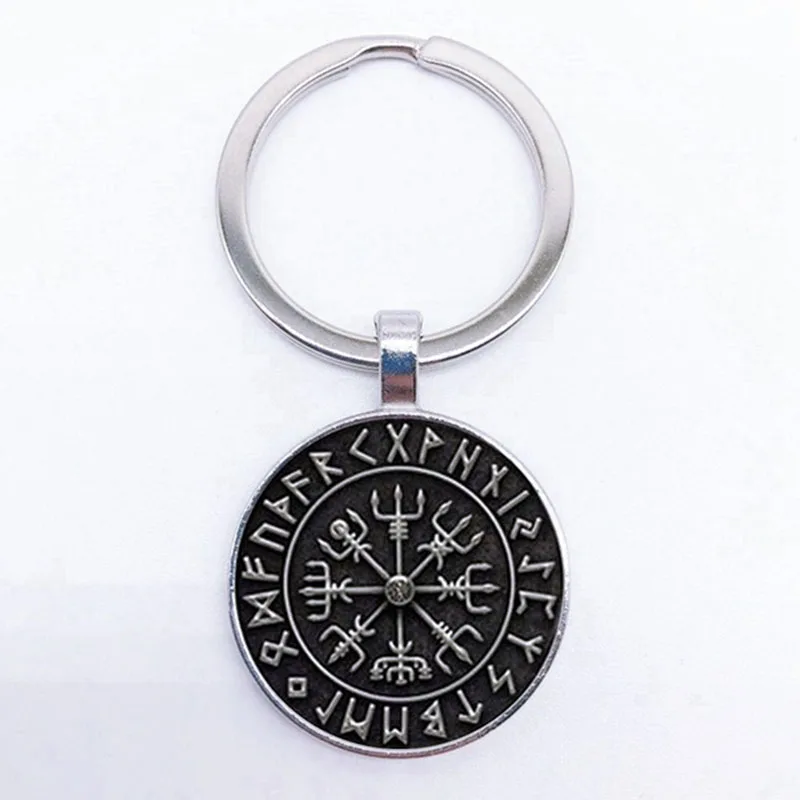 Beliebter neuer Vegvisir Wikinger-Piraten-Schlüsselanhänger, Wikinger-Kompass-Muster, Glas-Anhänger, Schlüsselanhänger, bestes Geschenk – Detail 3