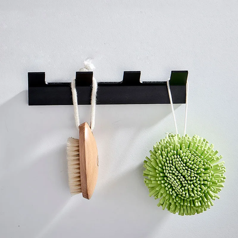 

Free Of Nail Black Aluminum Bathroom Towel Hook Clothes Coat Hook Robe Hook Hat Key Hook Bathroom Accessories