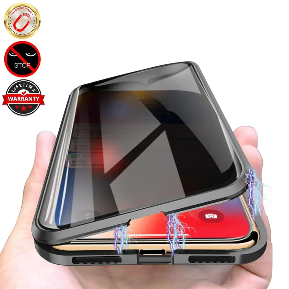 New Magnetic Tempered Glass Privacy Metal Phone Case For iPhone X XR XS 11Pro MAX 6 7 8 Plus Protective Cover | Мобильные телефоны