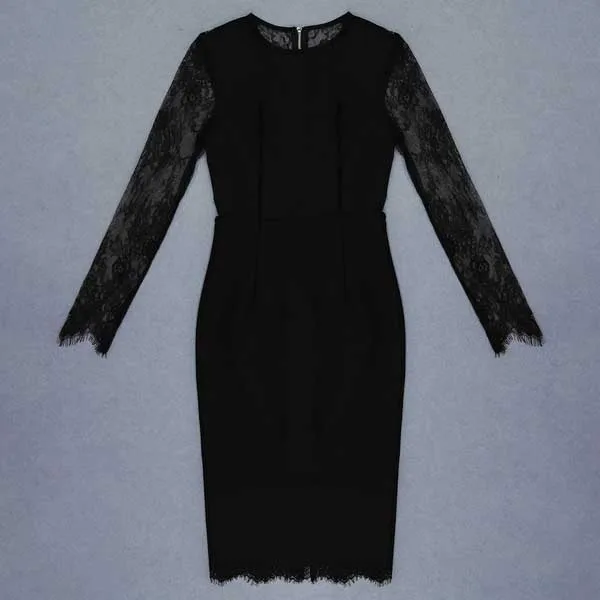 Новое Женское платье Черное Кружевное с длинными рукавами кружевное с открытой спиной сексуальный коктейль со знаменитостями вечерние Бандажное платье