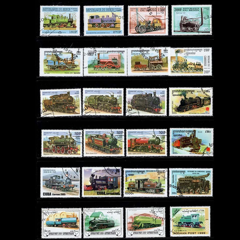No Repeation Topic Steam Train Usused Postage Stamps With Post Mark For Collection 50 PCS postage stamps stickers