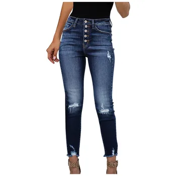 

denim jeans womens Elastic Zipper Pocket Hole Pants skinny jeans woman Casual mom Jeans femme jeans mujer