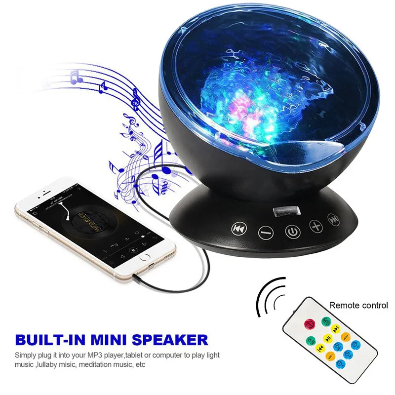 

Coversage Ocean Wave Projector LED Night Light With USB Remote Control TF Cards Music Player Speaker Aurora Dropship Projection