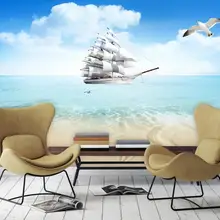 Индивидуальные большие фрески, гладкий парусный спорт, пляжный телевизор, гостиная столовая, фоновые обои, фотообои