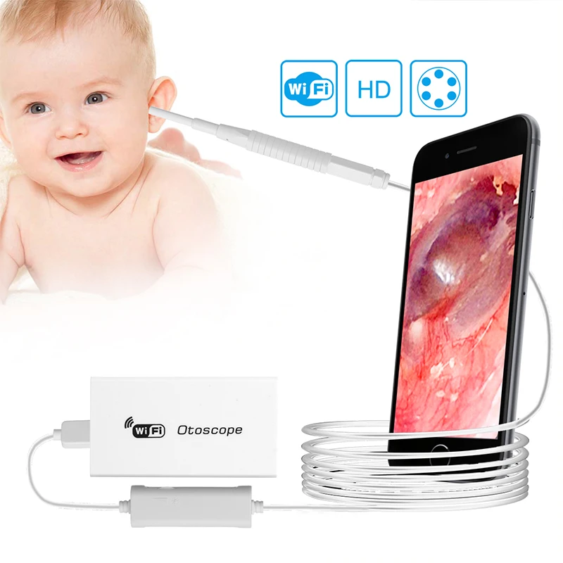 F190 3.9MM Lens WIFI Ear Otoscope Camera Cleaner Tunnel Otocopio Medical Borescope Inspection 6 LED White | Безопасность и защита
