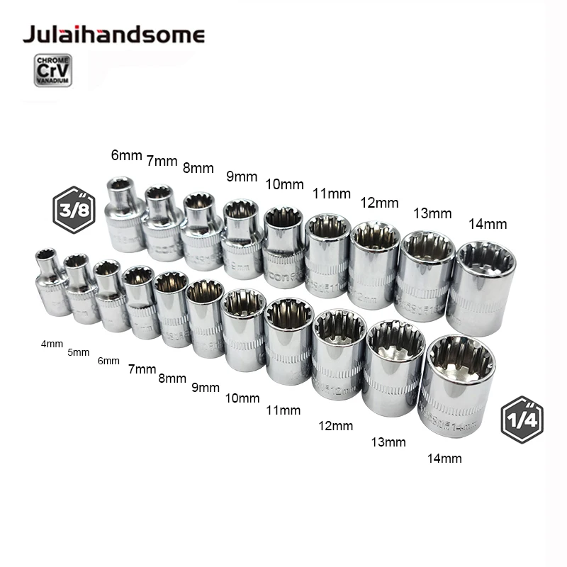 

1/4"/3/8" Gear Lock Sockets CRV 12 Point Sockets Can Be Used for Hex Double Hex Screws Hand Tools
