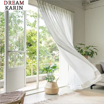 

Chiffon White Tulle Curtains for Living Room Solid Sheer Bedroom Kitchen Window Treatment Finished Voile Drape Decoratio