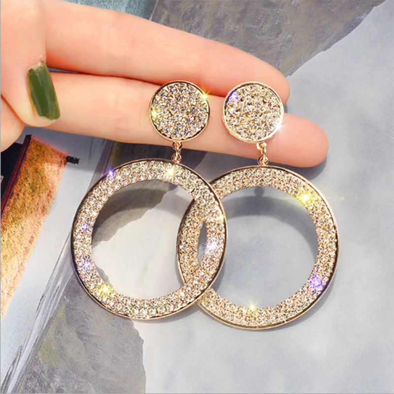 fashion jewelry exaggerated geometric round inlaid crystal earrings temperament wild exaggerated circle earringd for woman
