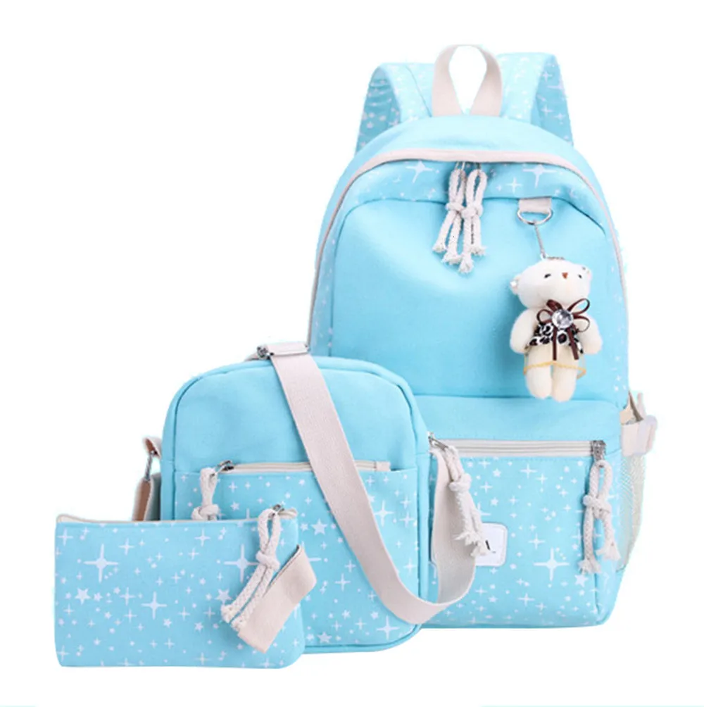light blue Путешествия Для женщин школьные сумки для подростков, модная одежда для девочек рюкзак для маленьких принцесс школьные сумки большой вместимости, 3 шт./компл. Рюкзак Mochila - Цвет: light blue