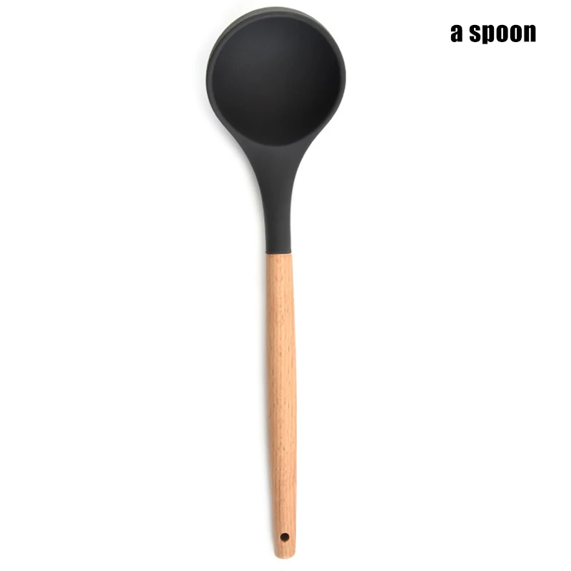 Силиконовые кухонные принадлежности набор антипригарная кухонная лопатка Ложка деревянная ручка инструмент для приготовления пищи шпатель гаджеты для кухни посуда набор K8 - Цвет: a spoon