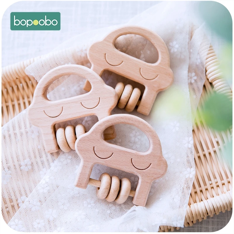 1pc Baby Toy Wooden Teether Food Grade Material Baby Rattle Wood Ring Baby Teether Crib Mobile Toddler Toys Baby Rattle For Kids
