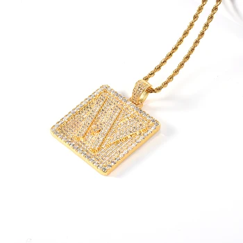 

Dainty Letter W Square Dog Tag Personality Zircon Pendant Necklace Hip Hop European&American explosion mode Trendy Men Jewelry