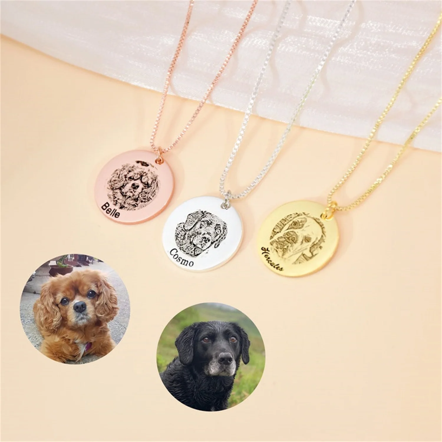 Personalized Pet Portrait Necklace Custom Dog Photo Necklace