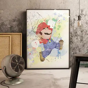 

High quality home decoration Mario watercolor poster Super Mary game character Room decoration picture Art Decor No Frame o918