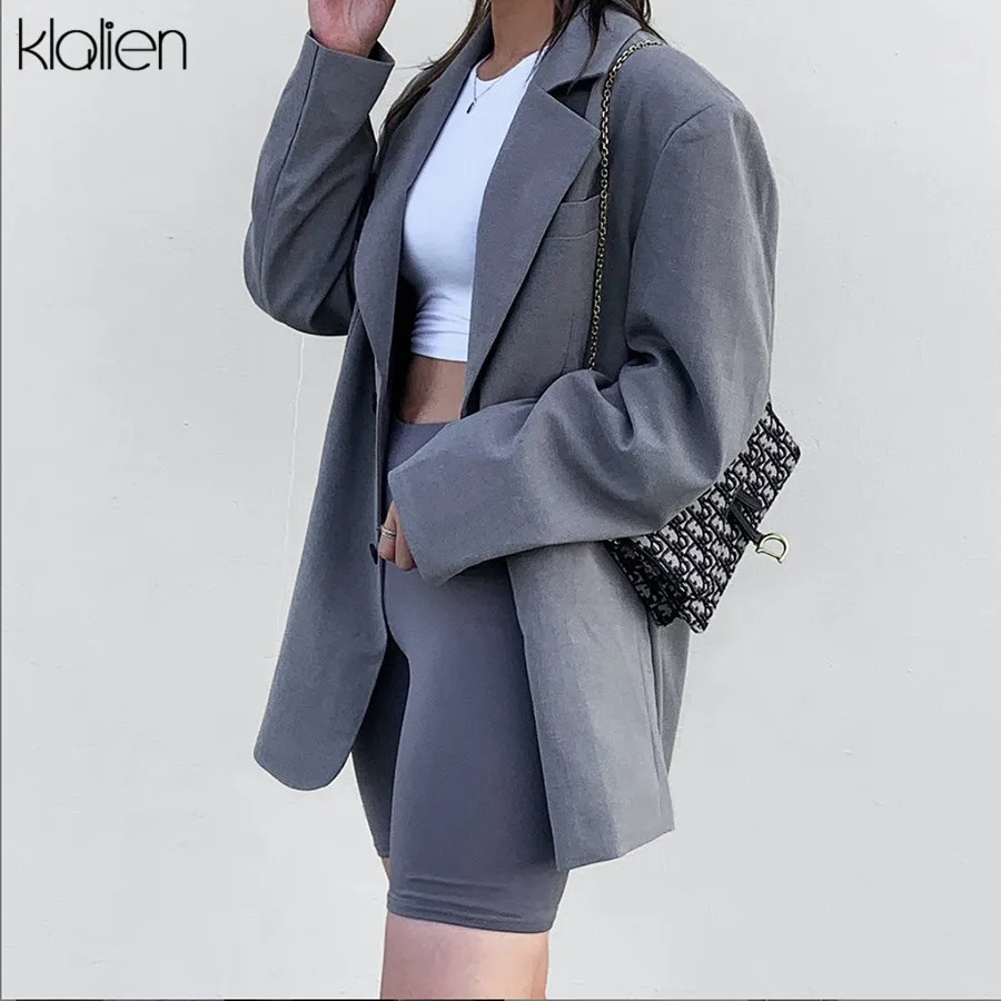 KLALIEN однобортный клетчатый женский Блейзер Куртки женские костюмы пальто серый Feminino Пиджаки Верхняя одежда с длинным рукавом высокое качество