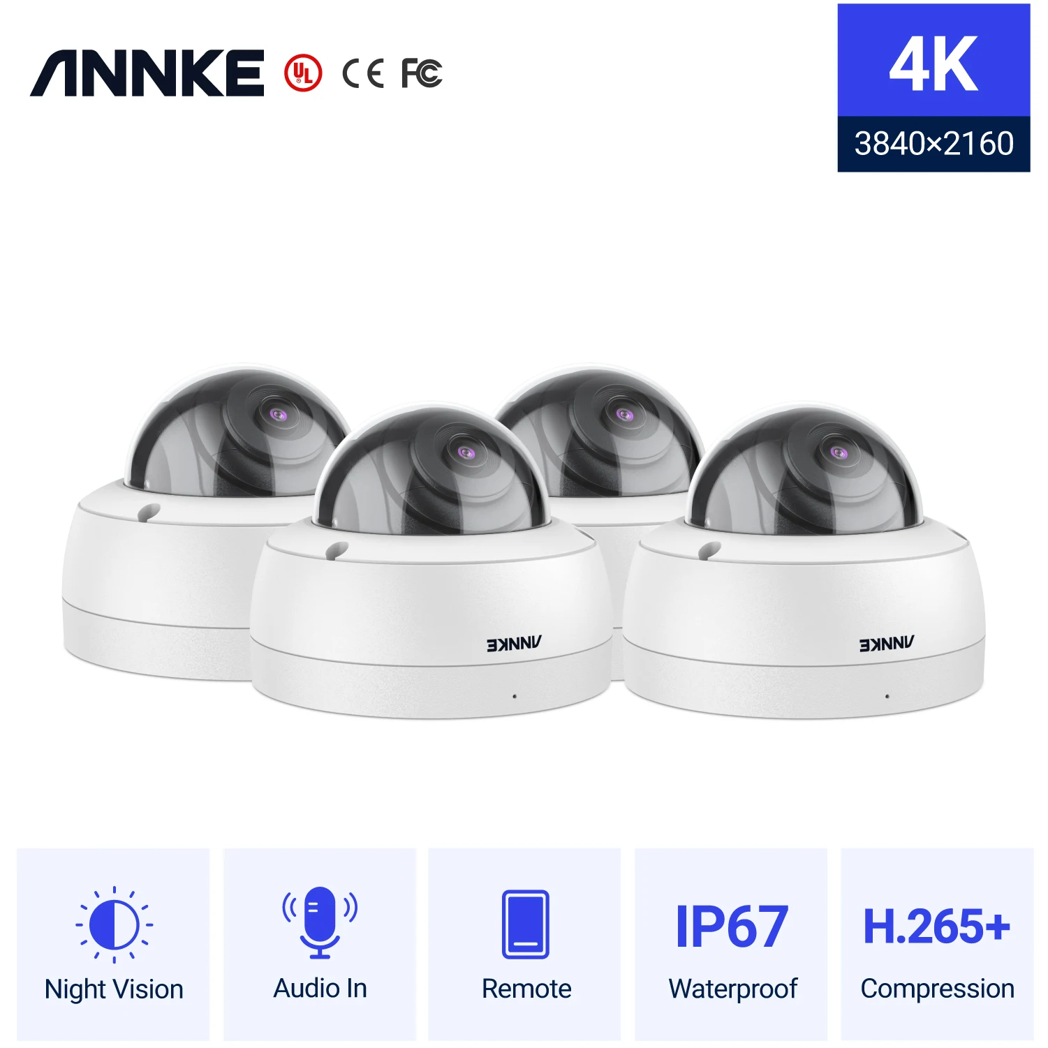 ANNKE C800 4Pcs 4K Ultra HD PoE Security Cameras With 320ft Cat5e Cable