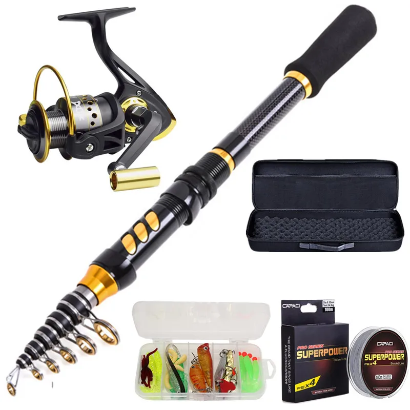 

Fishing Rod Combo tools Kit Spinning Telescopic Fishing Rod Reel Set with Line Lures Hooks Fishing Bag Accessories