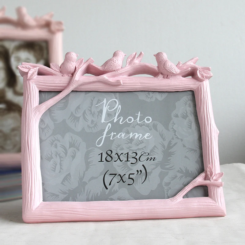 Pink Horizontal Retro Decoration Crafts Photo Frame Creative Resin Bird&Tree Picture Frame Vintage Photo Frame Wedding Home Decor Ornaments Gift - Цвет: Pink Horizontal