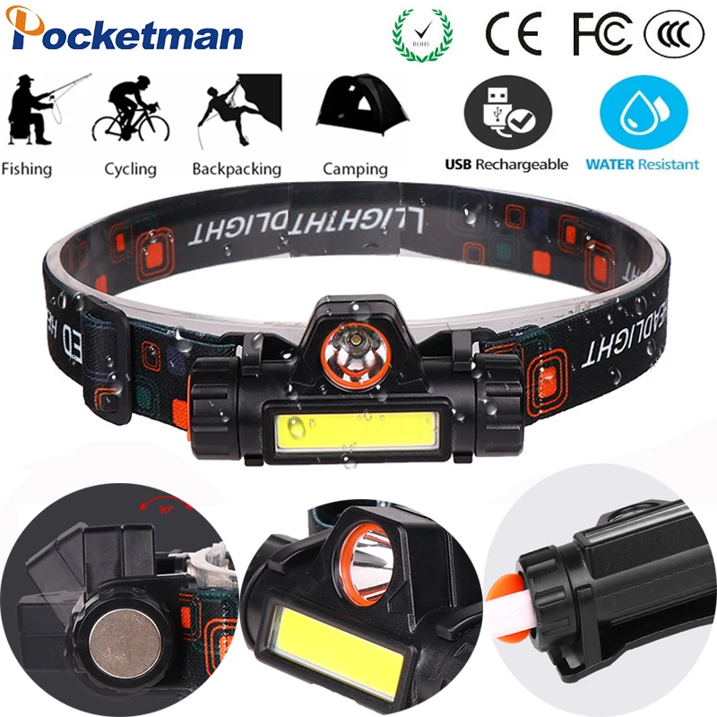 50000LM Headlight Head COB LED Lamp Lantern USB Rechargeable For Outdoor Hike