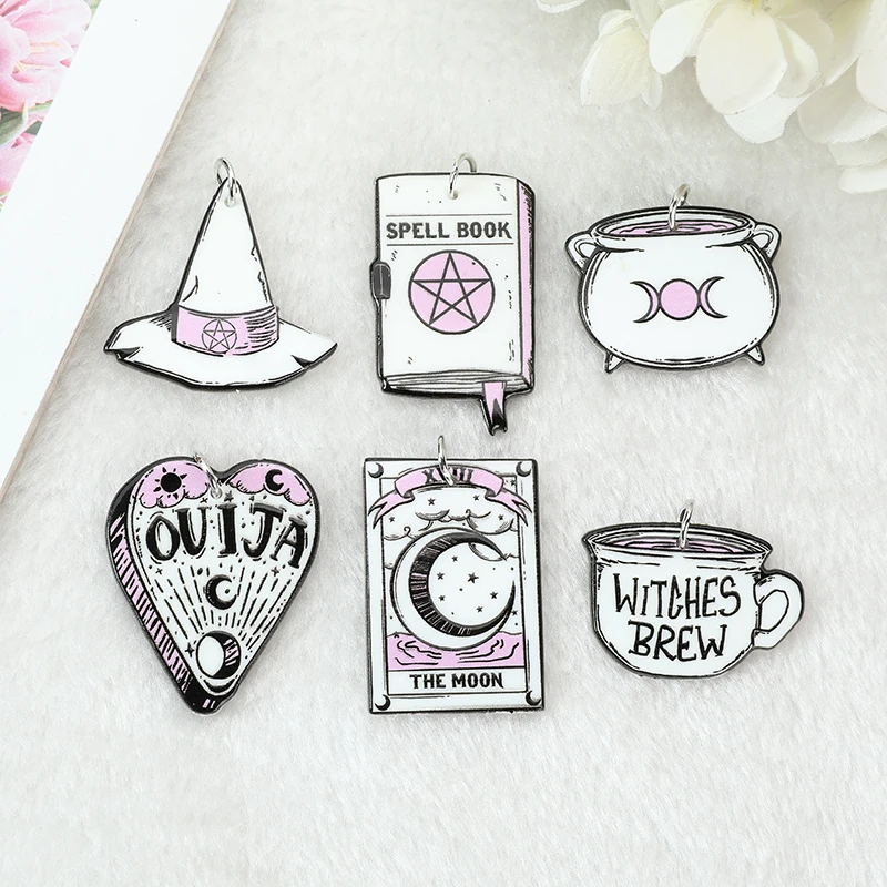 

12Pcs Pastel Goth Witchy Charms Spooky Creative Acrylic Cauldron Planchette Pendant For Earring Necklace Diy Making