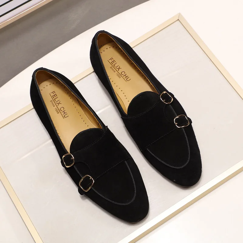  FELIX CHU hommes mocassins en daim messieurs mariage fête décontracté sans lacet chaussures noir ma