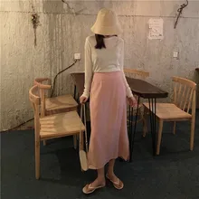 Женская длинная юбка тонкий сексуальный Сплит Bodycon Тонкий корейский стиль элегантный однотонные платья Повседневная Высокая Талия Лето Осень юбка