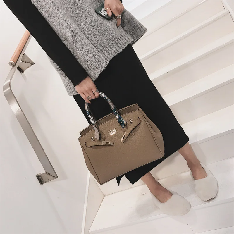 

Big Bag 2019 Winter New Style WOMEN'S Bag Europe And America Fashion Handbag Versatile Lock Birkin Bag Fashion Messenger Bag