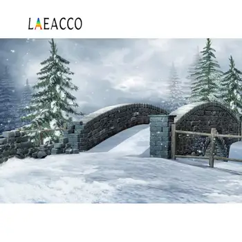 

Laeacco Winter Backdrops Snow Pine Tree Brick Bridge Snowflake Baby Child Portrait Scenic Photography Backgrounds Photo Studio
