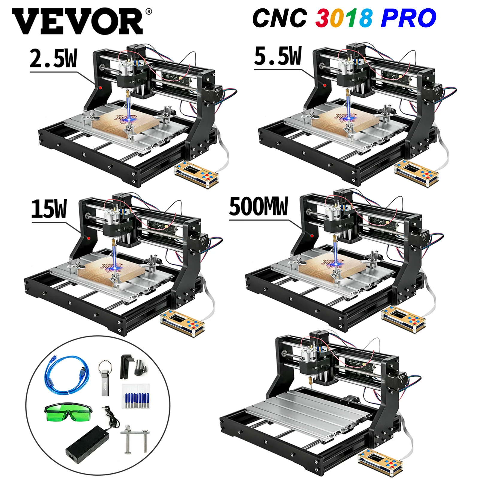 Лазерный гравер VEVOR CNC 3018 PRO 3-осевой фрезерный станок GRBL с лазерной