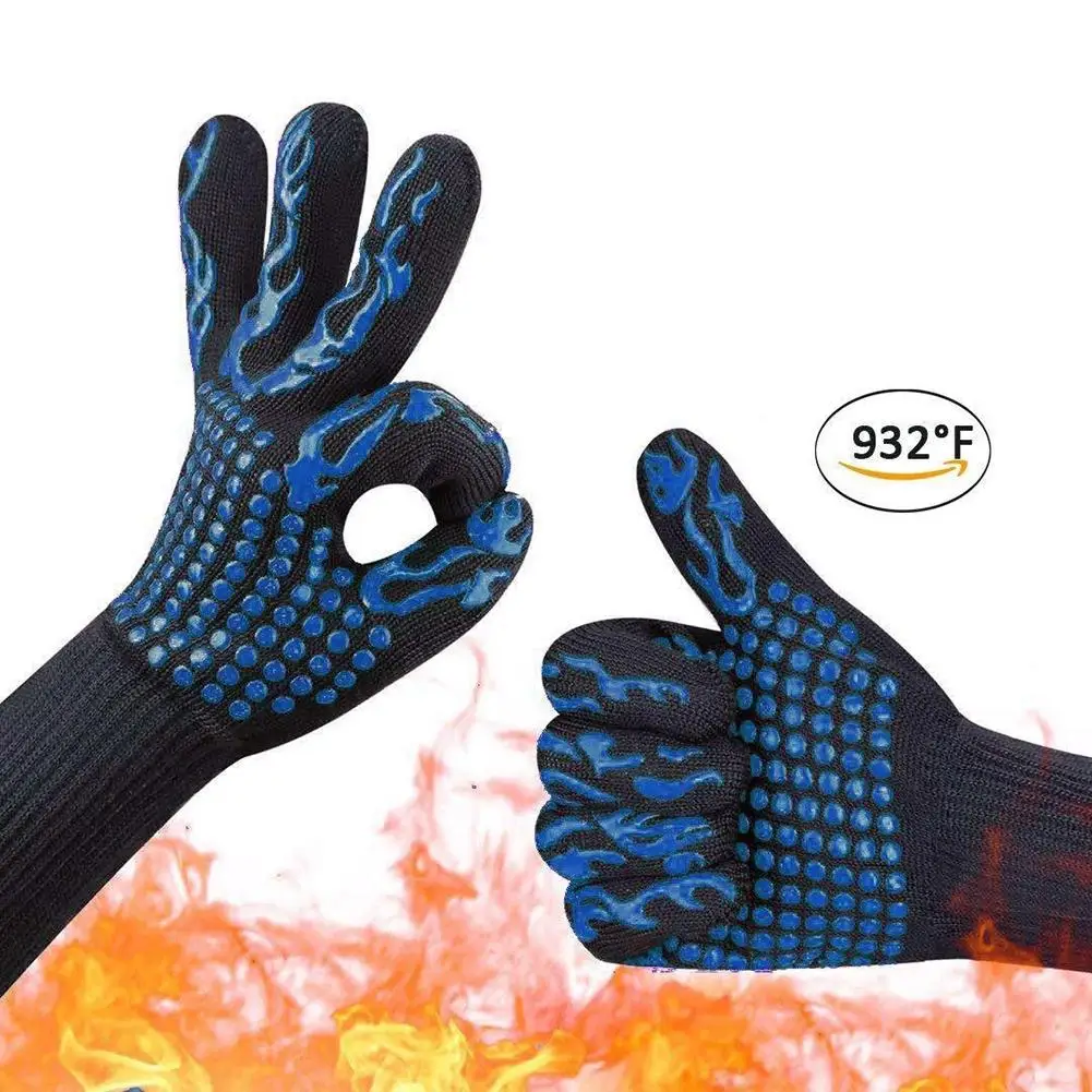 

High Temperature Resistant 800 BBQ Fire Gloves Flame Retardant Non-slip Fireproof Barbecue Insulation Microwave Oven Gloves