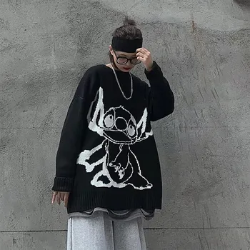 

2019 new autumn and winter Harajuku style loose wearing black long-sleeved thick sweater