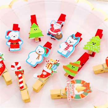 

10PCS/Set Colorful Christmas Small Clip Hemp Rope Decorative Photo Frame Paper Clip Photo Wall Small Wooden Clip