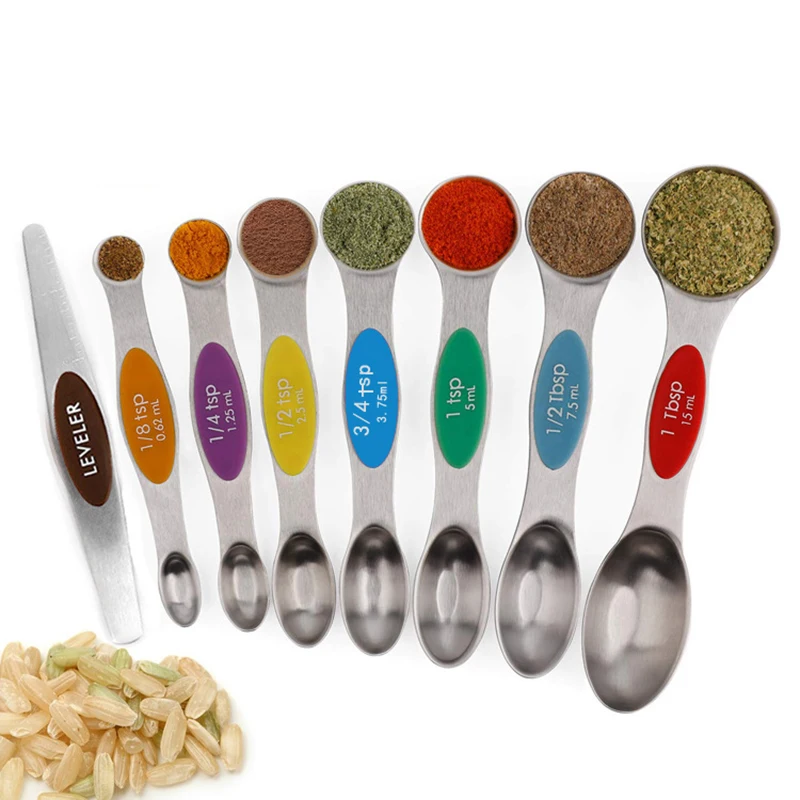 

Magnetic Measuring Spoons Set of 8, Stainless Steel, Dual Sided, for Measuring Dry and Liquid Ingredients, kitchen accessories