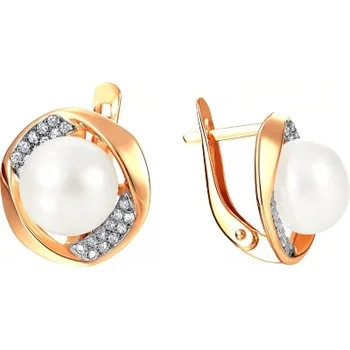 

Примаэксклюзив earrings with pearls and cubic zirconia in red gold