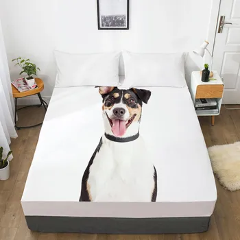 

3D Fitted Sheet Bed Mattress Fitted Cover Custom Design Bed Linens Sheets Bedsheet Black 183x214 Animal Cat Dog Pet Pattern
