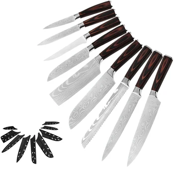 

Sowoll 7CR17 Stainless Steel Kitchen Knives 9Pcs Chef Knife Set with Color Wood Handle Razor Sharp Blade Cooking Knife Accessory