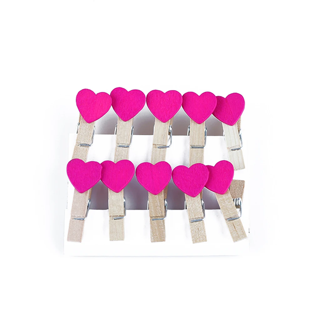 10pc rose red 10/50 шт./компл. красочные мини сердца деревянные колышки для фото зажимы Свадебная вечеринка Декор Craft Подарки - Цвет: 10pc rose red