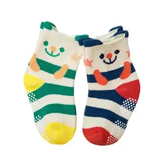 2 пары, детские носки до лодыжки для новорожденных, для маленьких мальчиков и девочек с рисунками зверей из мультфильмов Мягкий хлопок изделия противоскользящие для малышей ботильоны носки-тапочки однотонные Цвет