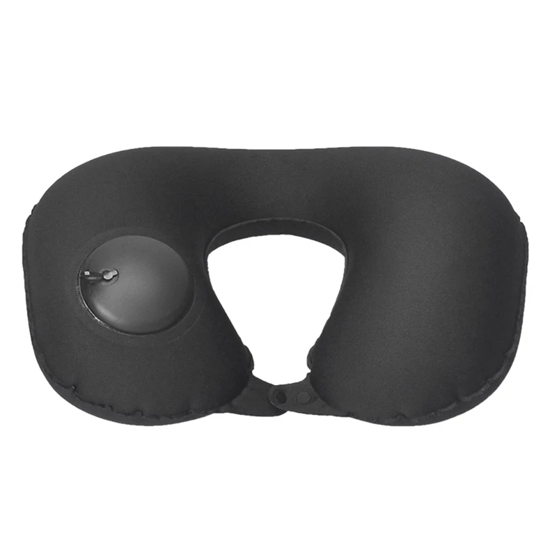 

TOP!-Inflatable Travel U Shaped Air Pillow Foldable Support Head Rest Air Blow Up Cushion Sleeping Tool Push-Type Portable Black