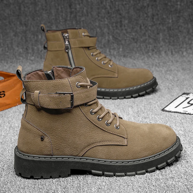 New British Leather Boots Men Autumn New Personality Fashion Casual Boots High-top Tooling Winter Shoes Tide Boots