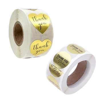 

1000 Labels Stickers: 500 Labels 1 Inch Round Gold Foil Thank You for Your Purchase Stickers & 500 Labels Gold Heart Shape Thank