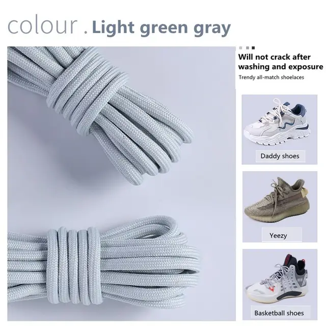1Pair New 2021 Round Shoelaces Polyester Solid Classic For Yezy Sports Martin Boot shoeslace Sneaker Shoe Laces Strings 20colors Light green gray