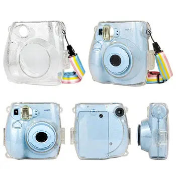 

Pink Polaroid Camera Protective Case With Transparent Crystal Cover For Fuji Mini Instax 7s 7C Shoulder Portable Camera Bag