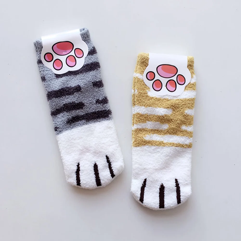 Милые Плюшевые Пушистые флисовые мягкие домашние носки-тапочки для женщин и девочек с когтями кошки зимние носки XRQ88