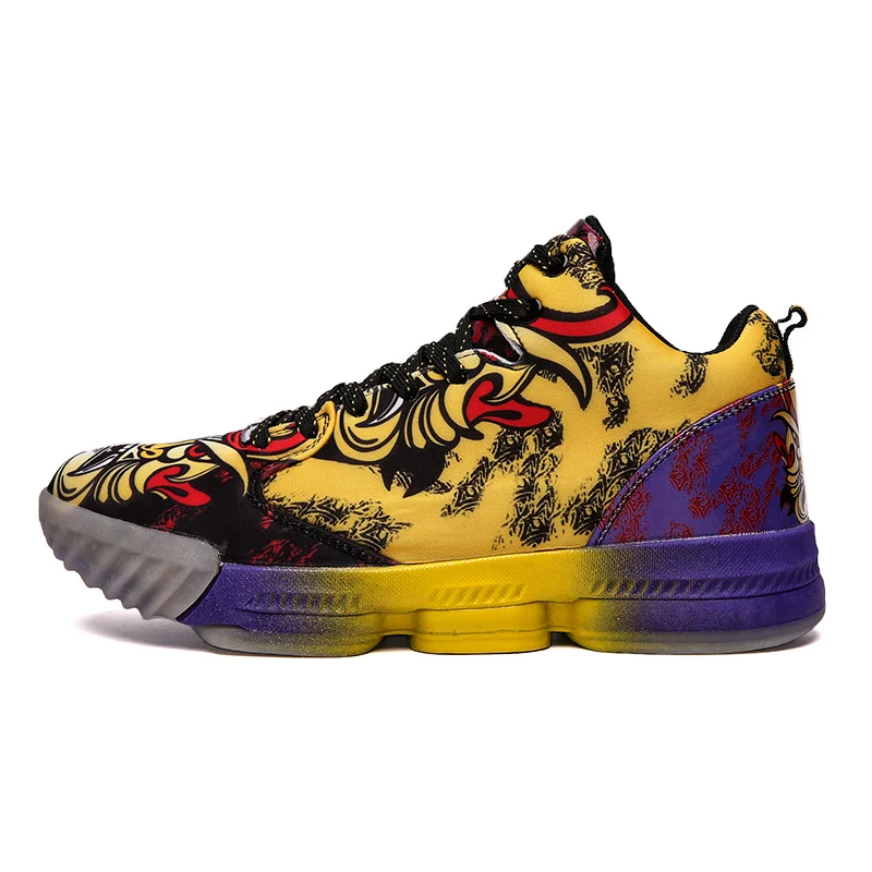 yellow and purple Men Jordan Basketball Shoes Cushioning Men's Basketball Sneakers Lebron Basketball Shoes Breathable Outdoor Combat Boots - Цвет: yellow and purple