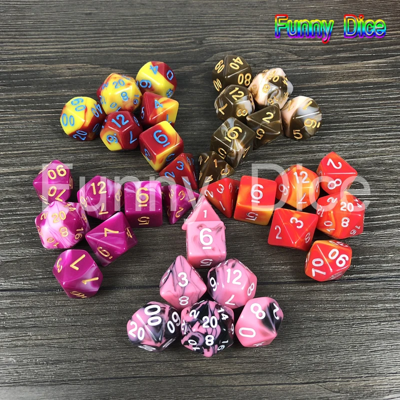 

2 Colors Multi Sided Dices Set for D&D RPG Camping Travelling Kids Party Game As Gift Different Color