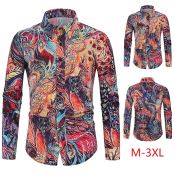

Brand Hawaiian Shirt Men 2019 Fashion Idea Printed Long Sleeve Casual Shirts Hip Hop Streetwear 3D Colorful Chemise Homme