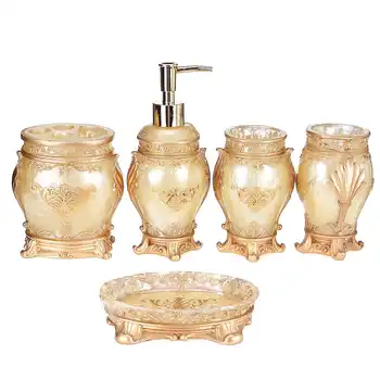 

5PCS Resin Bathroom Accessories Set Soap Cup Tumbler Toothbrush Dispenser Holder Set Soap Box Toothpaste Holder Toilet Storage